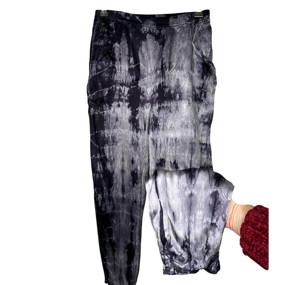 Nation Ltd Purple Cream Tie Dye Satin Elastic Waist Pocketed Pants S